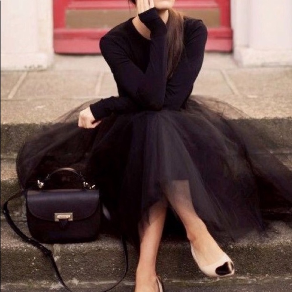 Knee length black tulle skirt